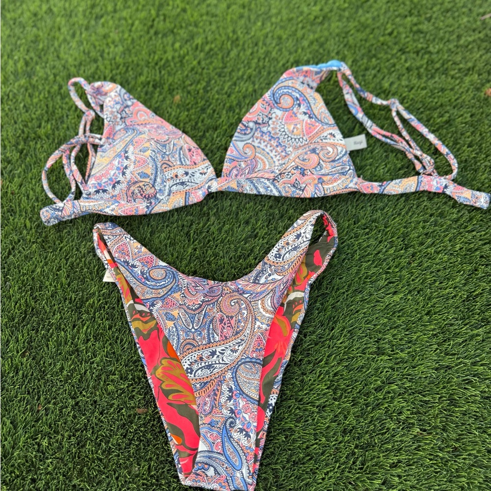 Maaji Paisley Print Pink Triangle Bikini Set - Women Swim